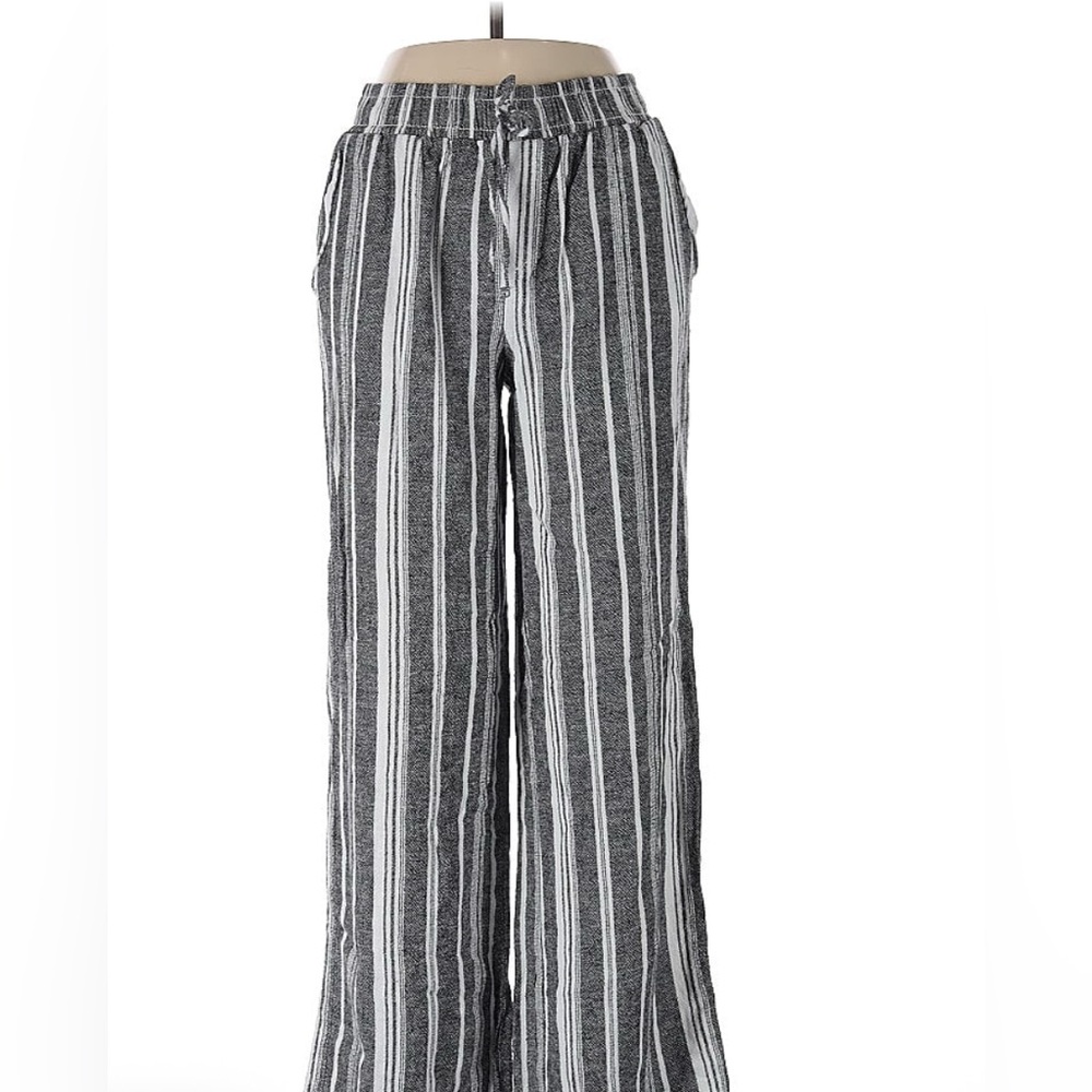 EUC Briggs New York Women's Linen Pull on Wide Pant black & white stripes  sz S